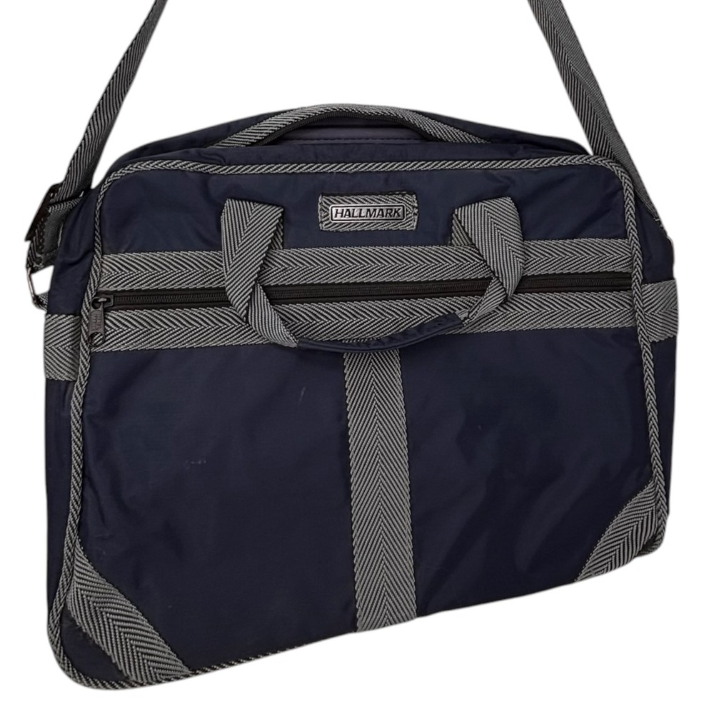 Vintage Hallmark Laptop Briefcase Messenger Bag Blue Nylon Shoulder Case 16"